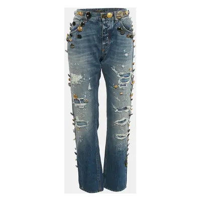 Dolce & Gabbana Blue Distressed Denim Button Detail Denim Jeans Waist 31"