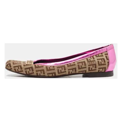 Fendi Brown/Pink Zucca Canvas and Leather Logo Ballet Flats Size