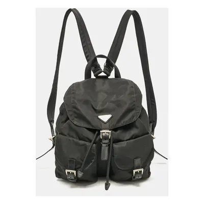 Prada Black Leather and Nylon Double Pocket Backpack