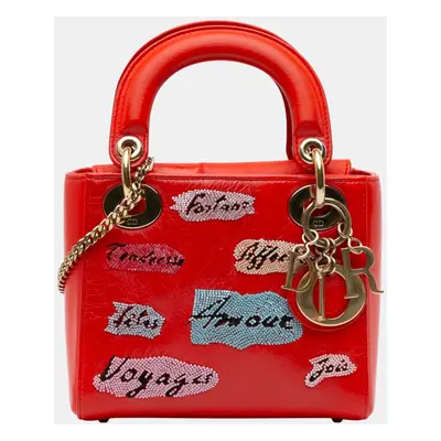 Dior Red Mini Calfskin Sequin Embellished Lady Dior