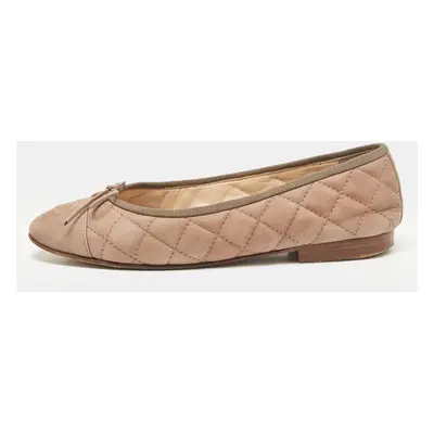 Chanel Brown Quilted Nubuck CC Bow Ballet Flats Size