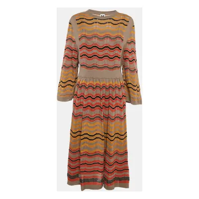 M Missoni Multicolor Patterned Knit Wide Sleeve Long Dress