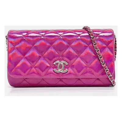 Chanel Pink Iridescent Quilted Patent Leather CC Chain Clutch