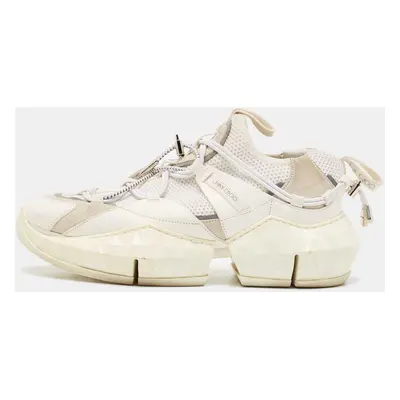 Jimmy Choo White Leather and Mesh Diamond Trial Sneakers Size