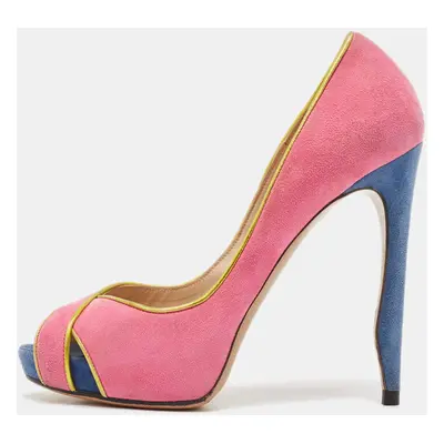 Nicholas Kirkwood Multicolor Suede and Leather Crisscross Peep Toe Pumps Size