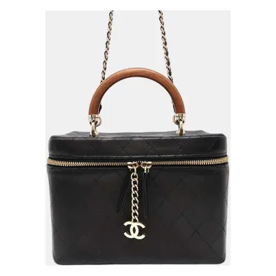 Chanel Black Leather Top Handle Vanity Bag