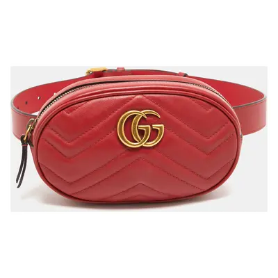 Gucci Red Matelassé Leather GG Marmont Belt Bag