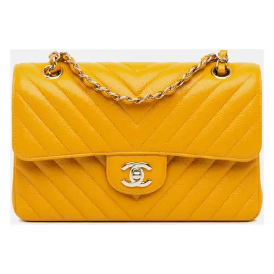 Chanel Yellow Small Classic Chevron Caviar Double Flap