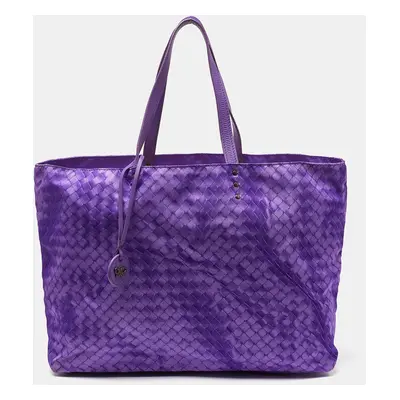 Bottega Veneta Purple Intrecciolusion Nylon and Leather Medium Tote