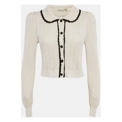 Alice + Olivia Ivory Wool Crochet Knit Goldie Button Front Cardigan