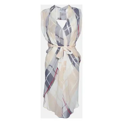 See by Chloe Beige Checked Silk Asymmetric Short Dress