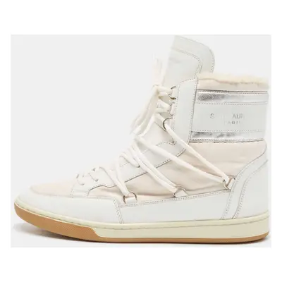 Saint Laurent White/Silver Leather and Nylon Ski High Top Sneakers Size 39.5