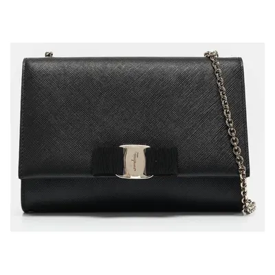 Salvatore Ferragamo Black Leather Vara Bow Chain Bag