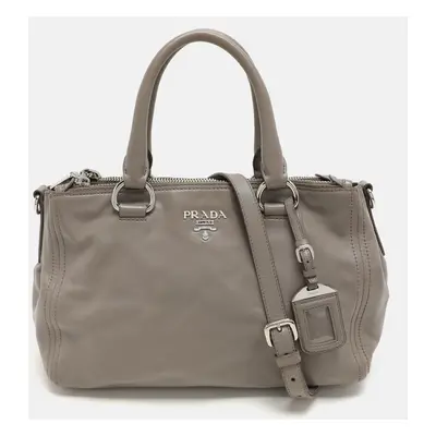 Prada Grey Leather Double Top Zip Satchel