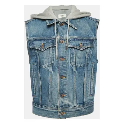 Celine Blue Logo Print Denim Hooded Sleeveless Jacket