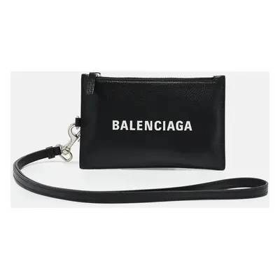 Balenciaga Black Leather Card Holder Pouch