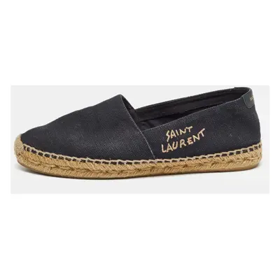 Saint Laurent Black Canvas Embroidered Espadrille Flats Size