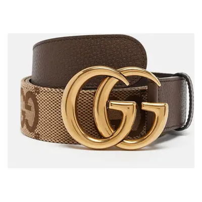 Gucci Brown/Beige Jumbo GG Canvas and Leather GG Marmont Buckle Belt 95CM