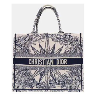 Christian Dior White Canvas Large Embroidered Book Tote Bag