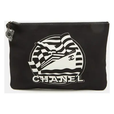 Chanel Black/White Print Canvas La Pausa Medium O-Zip-Case