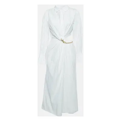 Jonathan Simkhai White Pleated Cotton Blend Chain Detail Long Dress