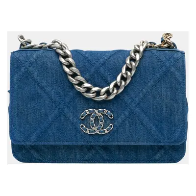 Chanel Blue Denim Flap Wallet On Chain