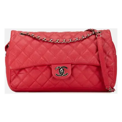 Chanel Red Jumbo Caviar Leather Easy Flap Bag