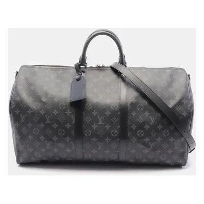 Louis Vuitton Black Monogram Eclipse Keepall Bandouliere Boston Bag