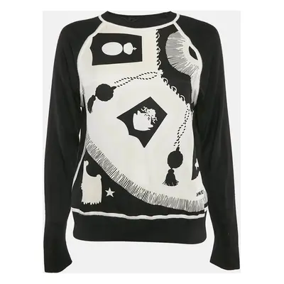 Hermes Black/White Silk and Knit Long Sleeve Top