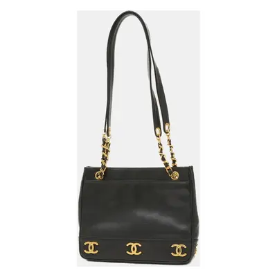 Chanel Black Caviar Leather Triple CC Tote Bag