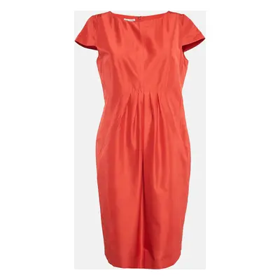 Oscar de la Renta Red Silk Cap Sleeve Midi Dress