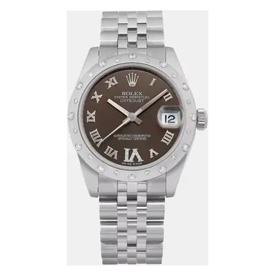 Rolex Brown Stainless Steel Datejust Automatic Women's Wristwatch