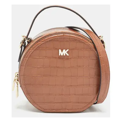 Michael Kors Brown Croc Embossed Leather Delaney Crossbody Bag