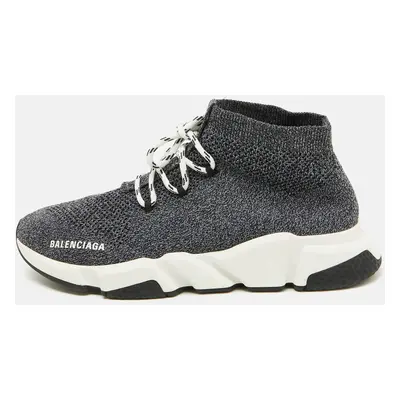 Balenciaga Grey/Black Knit Fabric Speed Trainer High Top Sneakers Size