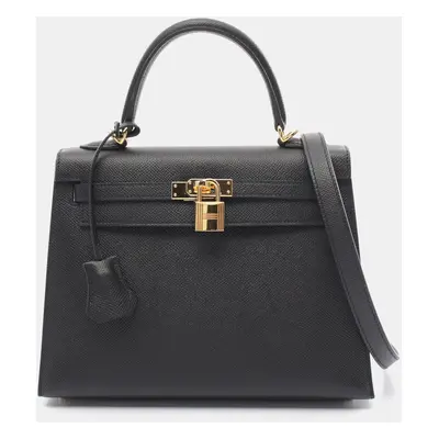 Hermes Black Leather Kelly Tote Bag