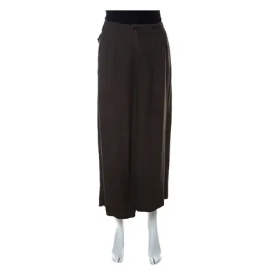 Kenzo Dark Brown Stretch Wool Pleated Culottes