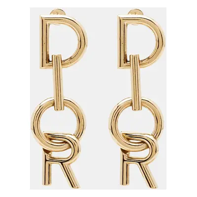 Dior Vertical Logo Gold Tone Drop Earrings