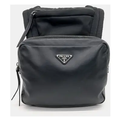 Prada Black Nylon And Leather Hooded Backpack