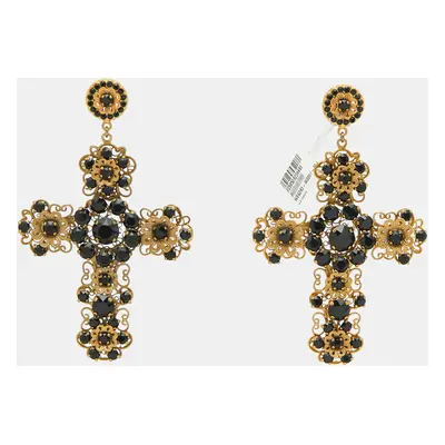 Dolce & Gabbana Cross Crystal Embellished Gold Tone Earrings