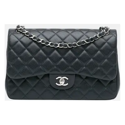 Chanel Navy Blue Jumbo Classic Caviar Double Flap