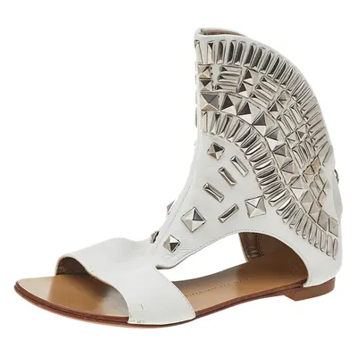 Giuseppe Zanotti White Leather Bootie Napa Blanco Flat Sandals Size