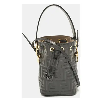 Fendi Black FF Leather Mini Mon Tresor Drawstring Bucket Bag