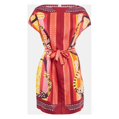 Hermes Pink/Multicolor Printed Silk Mini Kaftan Dress