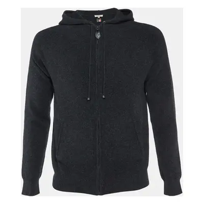 Burberry Charcoal Black Cashmere Knit Zip-Up Hooded Jacket