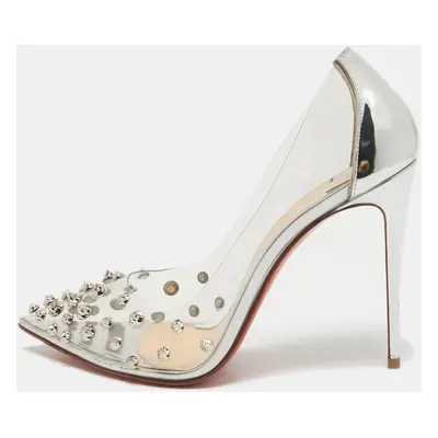 Christian Louboutin Silver PVC and Leather Collaclou Spikes Pumps Size