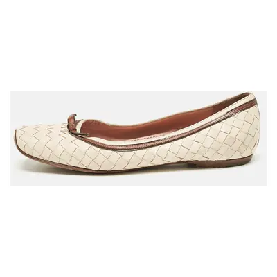 Bottega Veneta Cream Woven Leather Intrecciato Ballet Flats Size