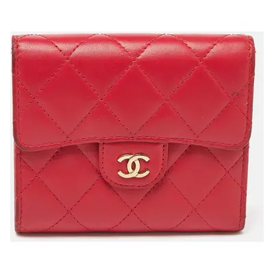 Chanel Red Quilted Leather Trifold CC Wallet