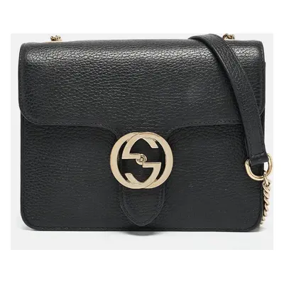 Gucci Black Leather Dollar Interlocking G Crossbody Bag