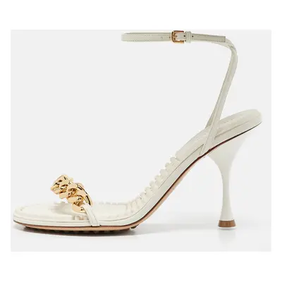 Bottega Veneta White Leather Dot Ankle Strap Sandals Size