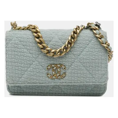 Chanel Blue Tweed Wallet On Chain